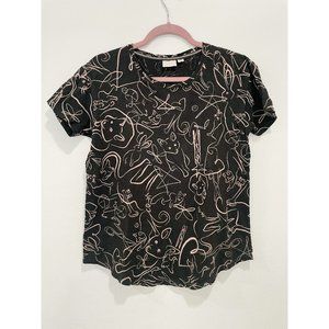 Anthropologie Black Animal Design T-Shirt - Small